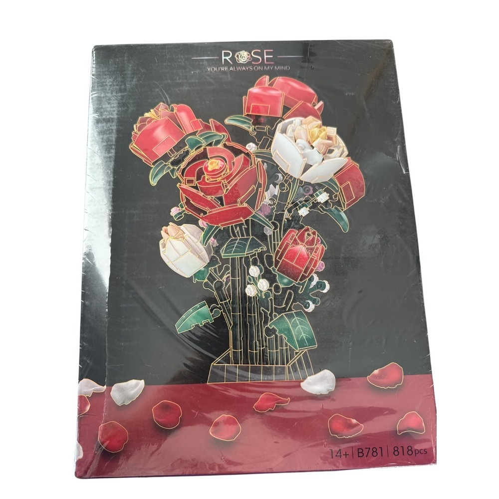DIY Rose Bouquet Unique Building Block Kit 3D Floral Model Home Decor Gift Set